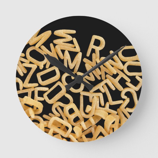 Reloj Redondo Mediano fondo de las pastas del alfabeto (Anverso)
