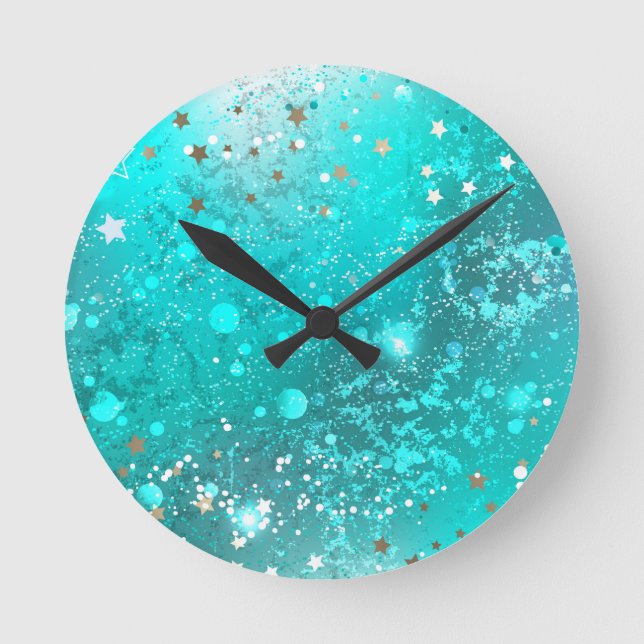 Reloj Redondo Mediano Fondo de Relieve metalizado turquesa de mimbre (Anverso)