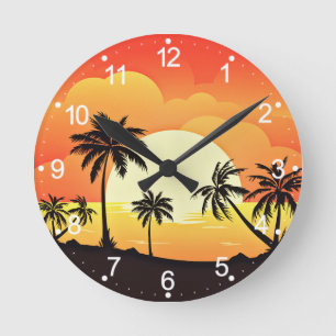 Reloj Redondo Mediano Fondo de verano con palmeras-32134