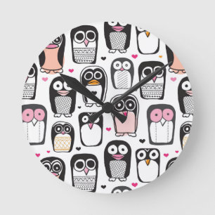 Reloj Redondo Mediano fondo del ilustracion del pájaro del pingüino