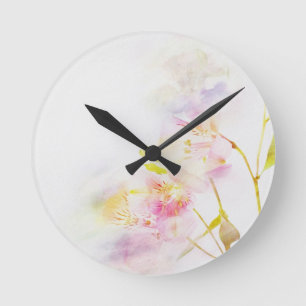 Reloj Redondo Mediano fondo floral con las flores de la acuarela