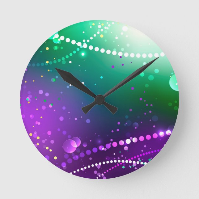 Reloj Redondo Mediano Fondo morado festivo Mardi Gras (Anverso)