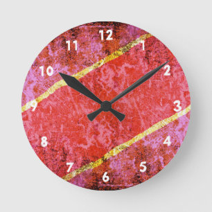 Reloj Redondo Mediano Fondo rojo rayado con rayas amarillas