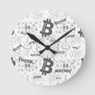 Reloj Redondo Mediano Forex, Dinero, Euro, Dólar, Bloqueo de bitcoin