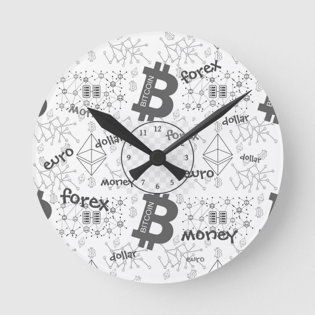 Reloj Redondo Mediano Forex, Dinero, Euro, Dólar, Bloqueo de bitcoin (Anverso)