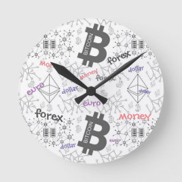 Reloj Redondo Mediano Forex, Money, Euro, Dollar, Bitcoin blockchain