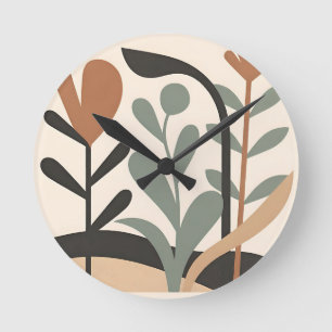 Reloj Redondo Mediano Formas Botánicas Abstractas