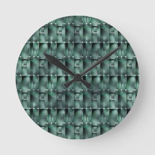 Reloj Redondo Mediano Formas rectangulares en verde oscuro y manchado