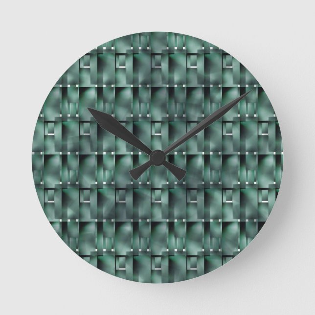 Reloj Redondo Mediano Formas rectangulares en verde oscuro y manchado (Anverso)