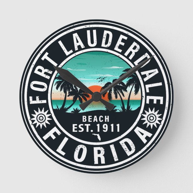Reloj Redondo Mediano Fort Lauderdale Florida Beach Tropical Souvenirs (Anverso)