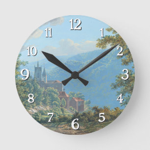 Reloj Redondo Mediano Fortaleza en paisaje montañoso al amanecer
