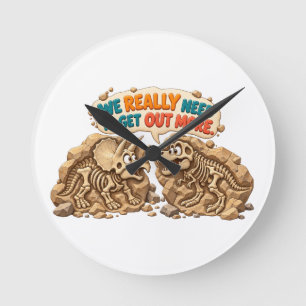 Reloj Redondo Mediano Fósil de Dinosaurio Divertido Humor