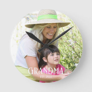 Reloj Redondo Mediano Foto de Abuela Estableció Escritura