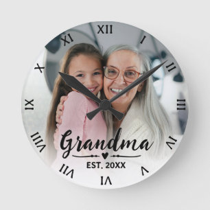 Reloj Redondo Mediano Foto de Abuela Estableció Escritura Moderna