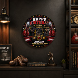 Reloj Redondo Mediano Foto de cumpleaños de boxeo personalizada, campeón