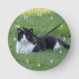 Reloj Redondo Mediano Foto de gato de bonito negro y blanco