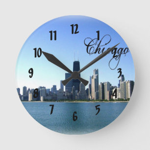 Reloj Redondo Mediano Foto de la silueta de Chicago desde el lago Michig