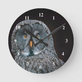 Reloj Redondo Mediano Foto de Lechuza Gris Grande de Vida Silvestre