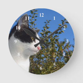 Reloj Redondo Mediano Foto de perfil en blanco y negro de gato