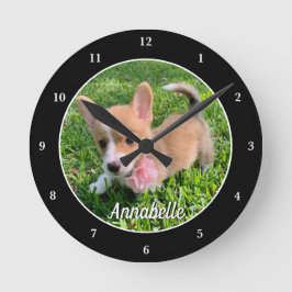 Reloj Redondo Mediano Foto de perro personalizada Monograma Mascota mode