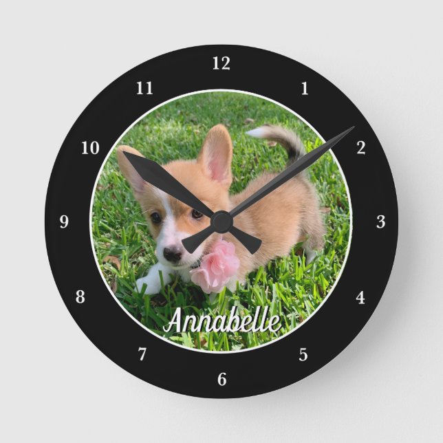 Reloj Redondo Mediano Foto de perro personalizada Monograma Mascota mode (Anverso)