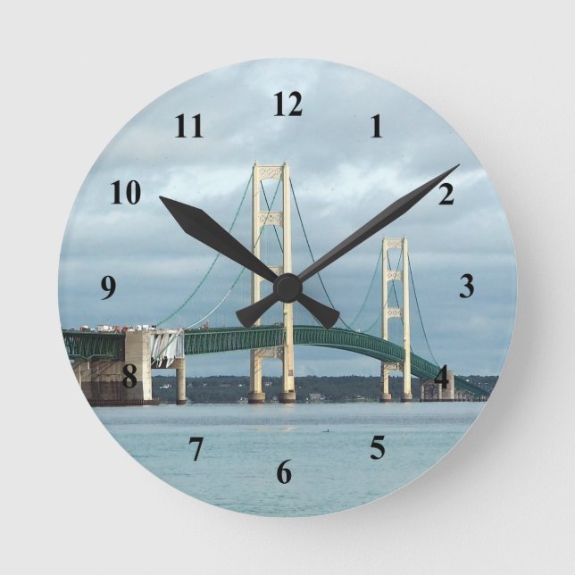 Reloj Redondo Mediano Foto del puente Michigan Mackinac (Anverso)