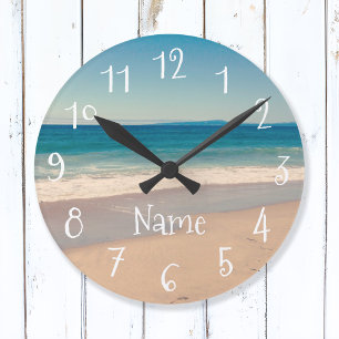 Reloj Redondo Mediano Foto escénica de playa arenosa azul turquesa