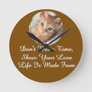 Reloj Redondo Mediano Foto. Gato, Texto, reemplazable,