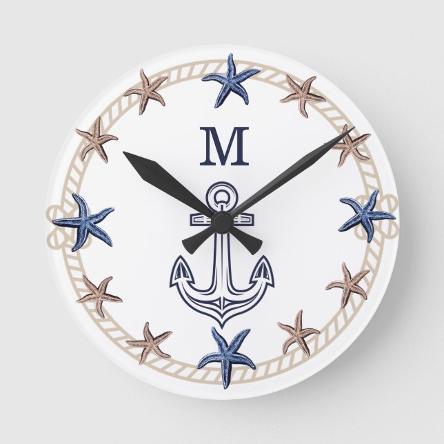 Reloj Redondo Mediano Foto Náutica moderna Marina Azul Blanco Tan Starfi (Anverso)