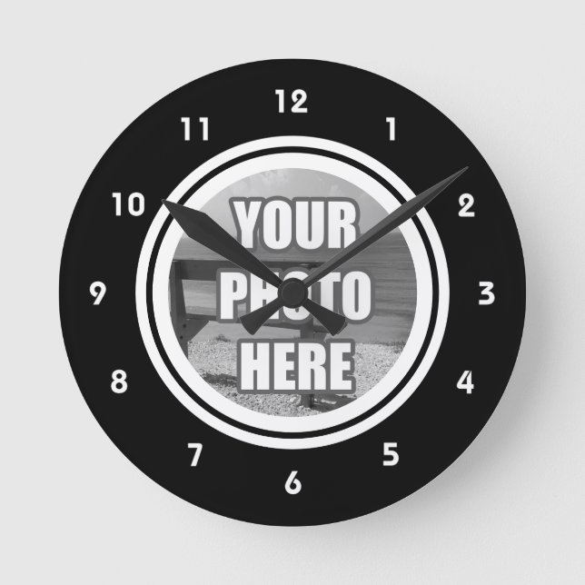 Reloj Redondo Mediano Foto personalizada de blanco negro (Anverso)