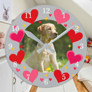 Reloj Redondo Mediano Foto personalizada de familia de perro gato mascot