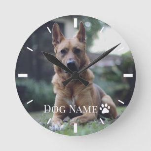 Reloj Redondo Mediano Foto personalizada de perro o cachorro Nombre Pata