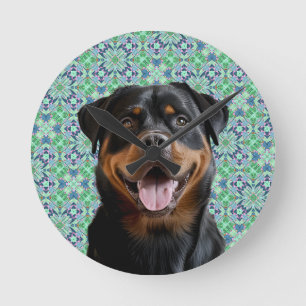 Reloj Redondo Mediano Foto Personalizada Mascota Perro Patrón Mandala Ve