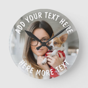 Reloj Redondo Mediano Foto personalizada y texto o nombre