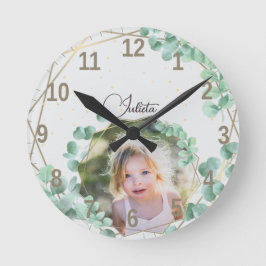 Reloj Redondo Mediano Foto personalizado + texto | Elegante vegetación g