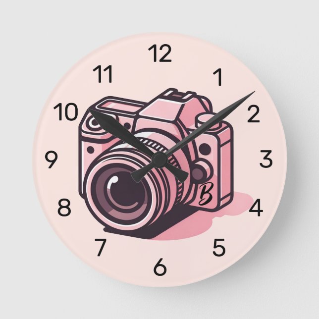 Reloj Redondo Mediano Fotografía de cámara réflex rosa de moda personali (Anverso)