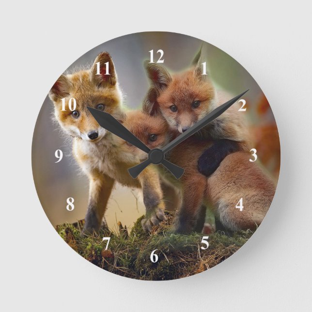 Reloj Redondo Mediano Fotografía de Fox Kits (Anverso)
