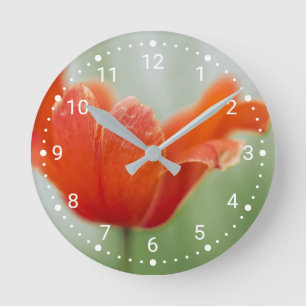 Reloj Redondo Mediano Fotografía de naturaleza de flor de tulipán rojo b