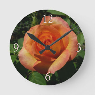 Reloj Redondo Mediano Fotografía de Peach Rosa Naranja Floral