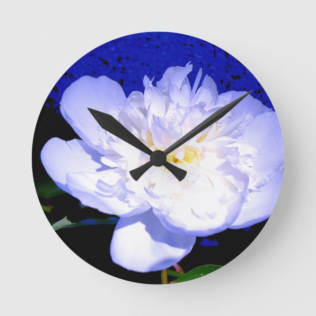 Reloj Redondo Mediano Fotografía de Peony en blanco y púrpura (Anverso)