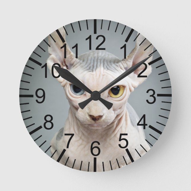 Reloj Redondo Mediano Fotografía del gato de la esfinge del duende (Anverso)