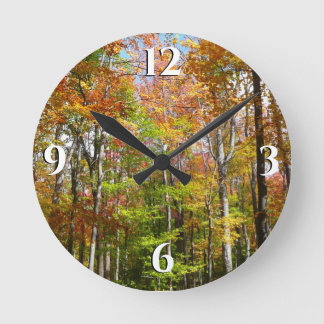 Reloj Redondo Mediano Fotografía del paisaje otoñal del bosque otoñal II