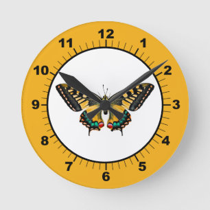 Reloj Redondo Mediano Fotografía moderna suave mariposa amarillo