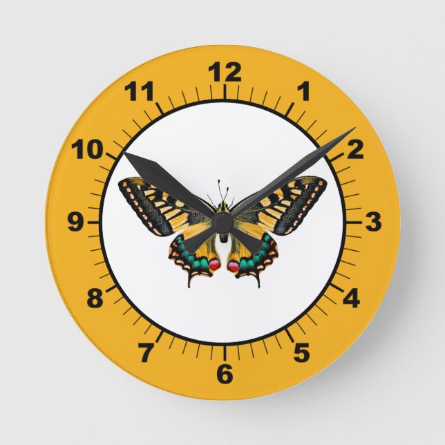 Reloj Redondo Mediano Fotografía moderna suave mariposa amarillo (Anverso)
