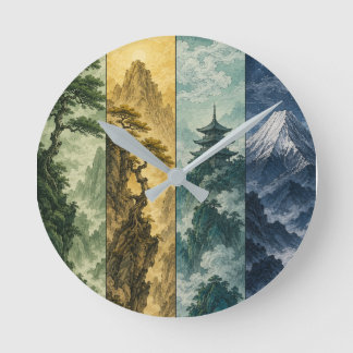 Reloj Redondo Mediano Four Seasons Mountain | Paisaje de Tinta Japonesa