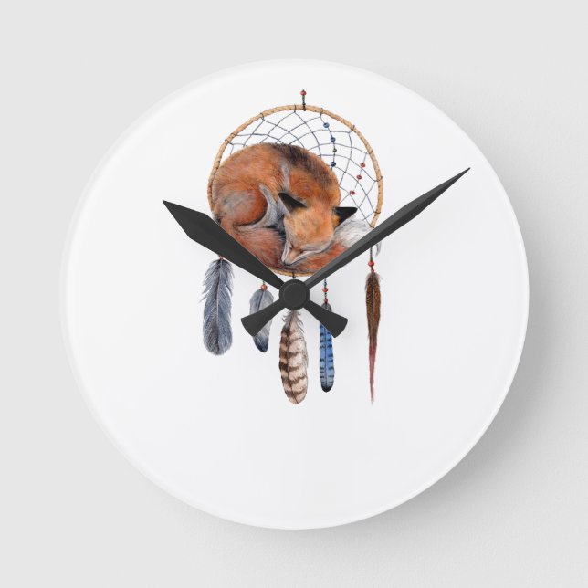Reloj Redondo Mediano Fox roja durmiendo en Dreamcatcher (Anverso)