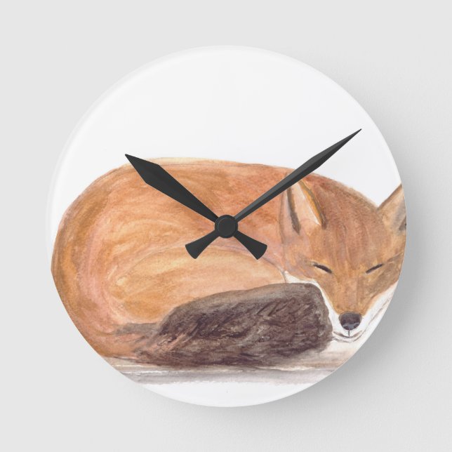 Reloj Redondo Mediano Fox sleeping watercolour (Anverso)