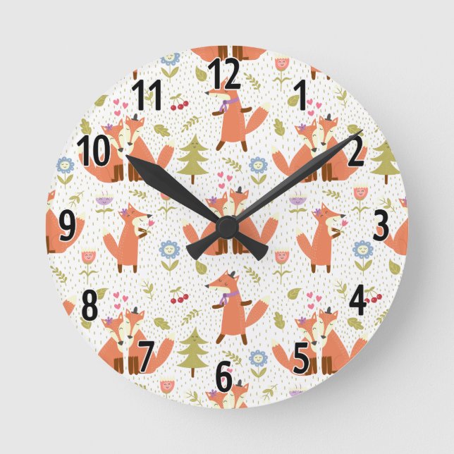 Reloj Redondo Mediano Foxy Forest Fun Fox Clock (Anverso)