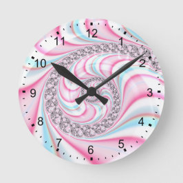 Reloj Redondo Mediano Fractal de espiral de caña azul pastel