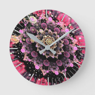 Reloj Redondo Mediano Fractal de ráfaga cósmica rosa